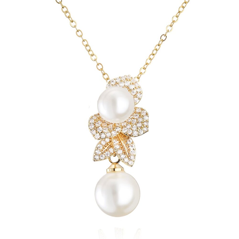 Petals of Grace Necklace Elegant Gold Pearl Wedding Formal Drop Fashion Jewelry